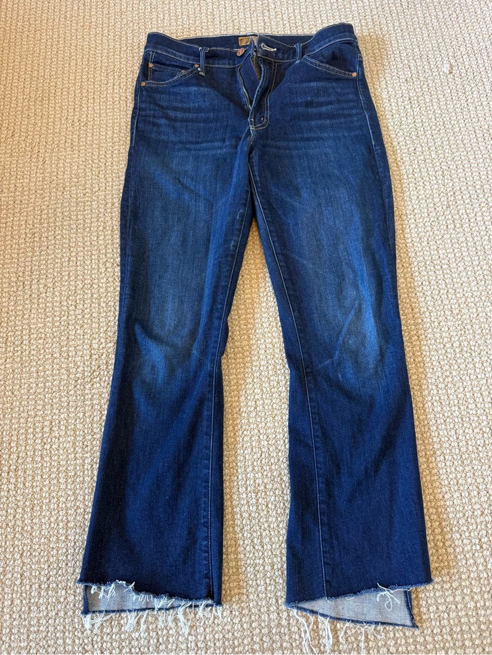 MOTHER Indigo Cropped Flare Jeans with Raw Hem